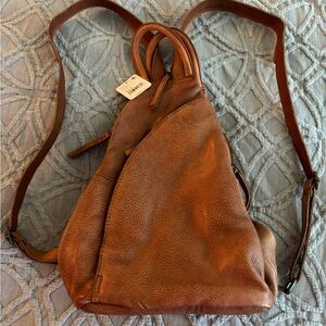 Brown leather backpack